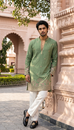 Pista Green Elephant Motif Kurta