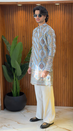 Powder Blue Heritage Embroidered Designer Kurta Set
