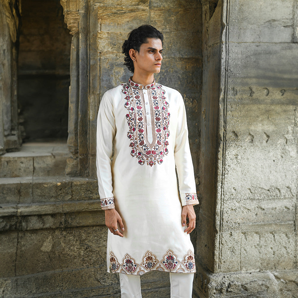 Ivory Mughal Motif Kurta