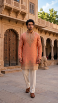 Peach Gold Motif Kurta