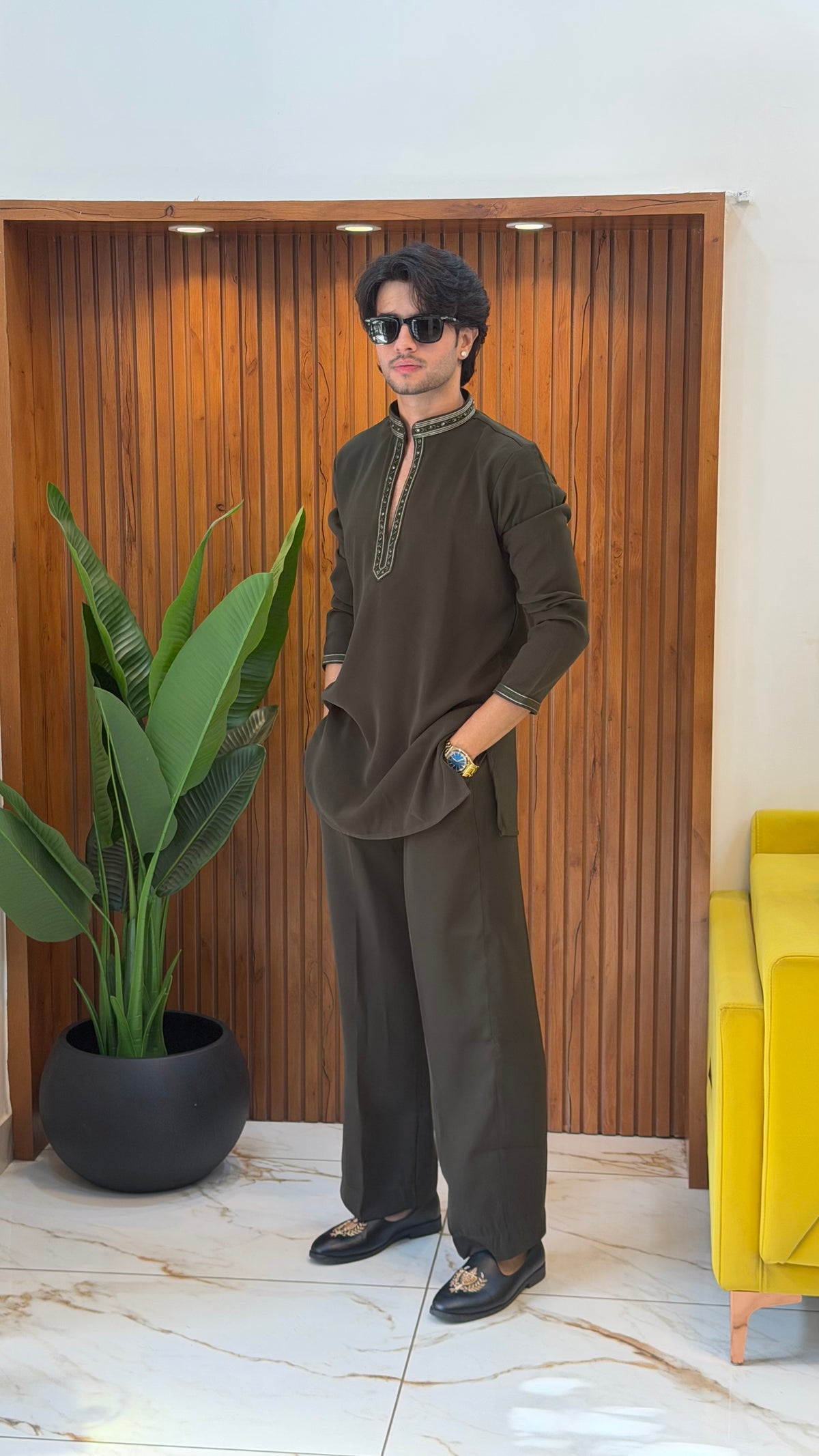 Mahendi Green Korean Co-ord Set For Men