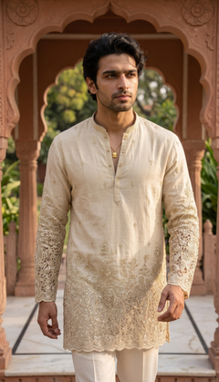 Ivory Gold Heavy Embroidered Kurta
