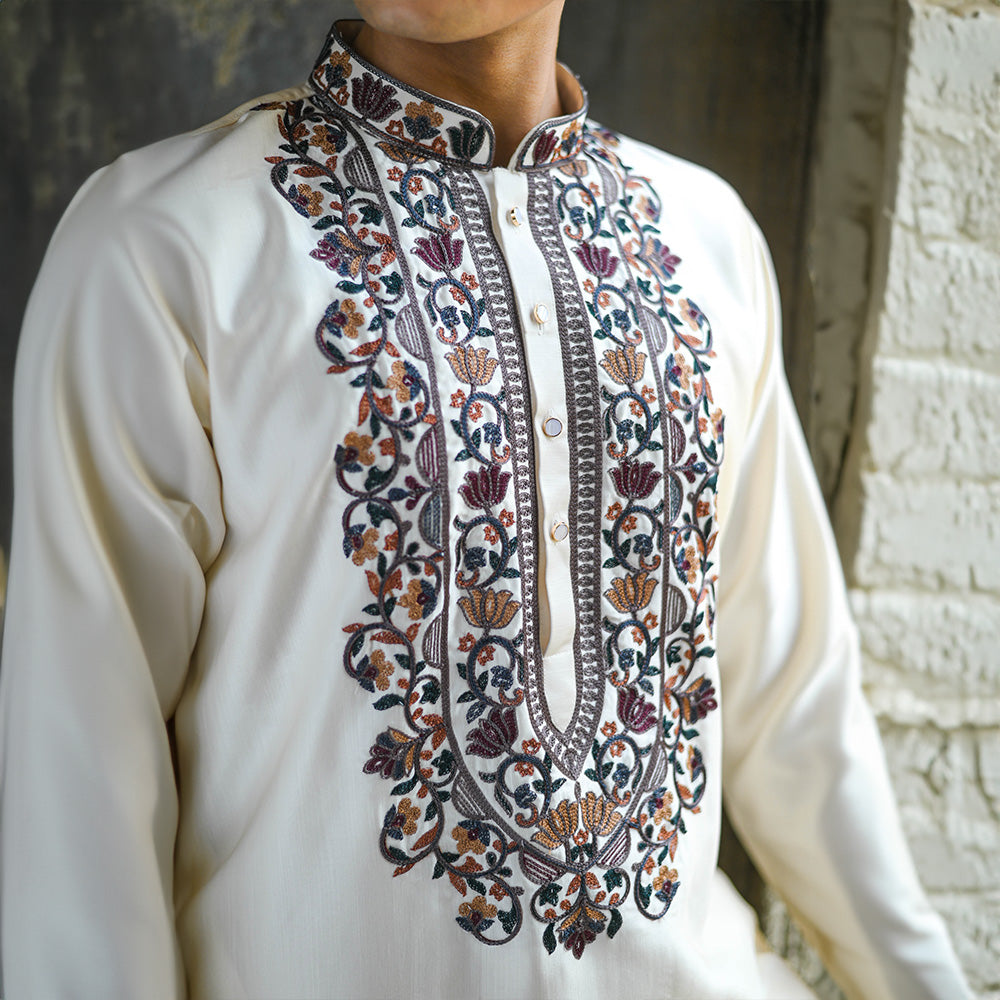 Ivory Mughal Motif Kurta