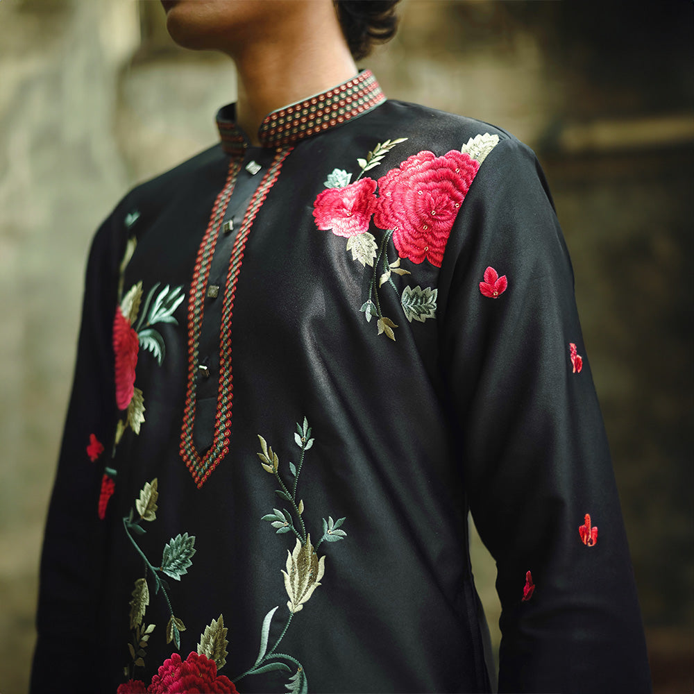 Noir Bloom Embroidered Kurta