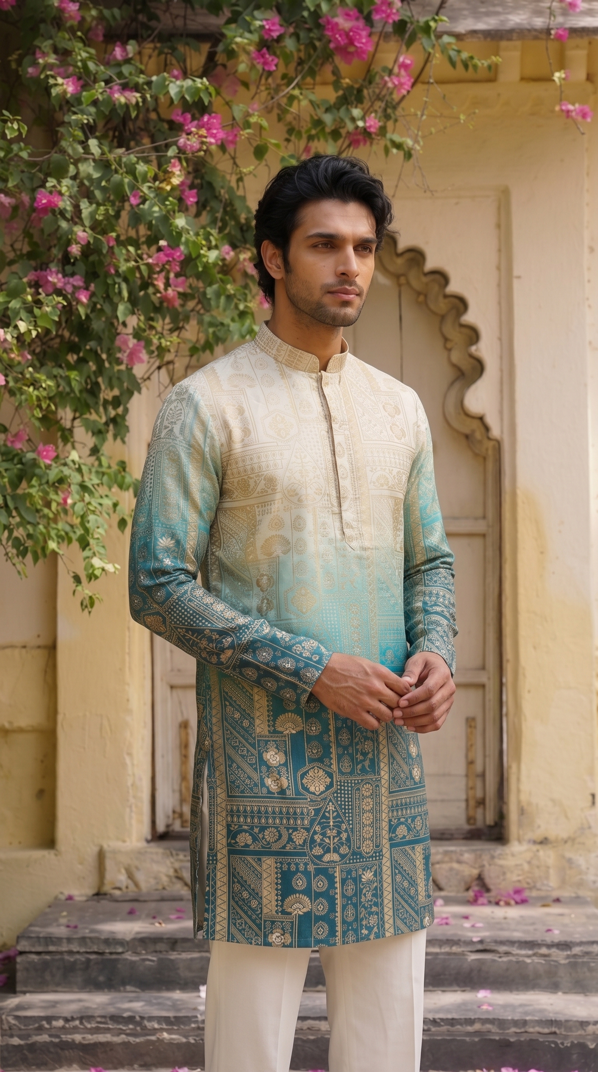 Ivory Aqua Heritage Kurta