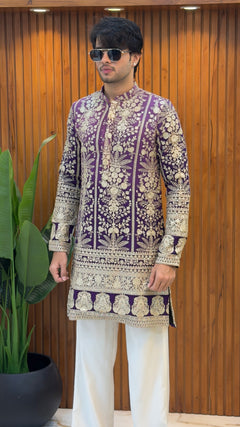 Royal Purple Embroidered Kurta set