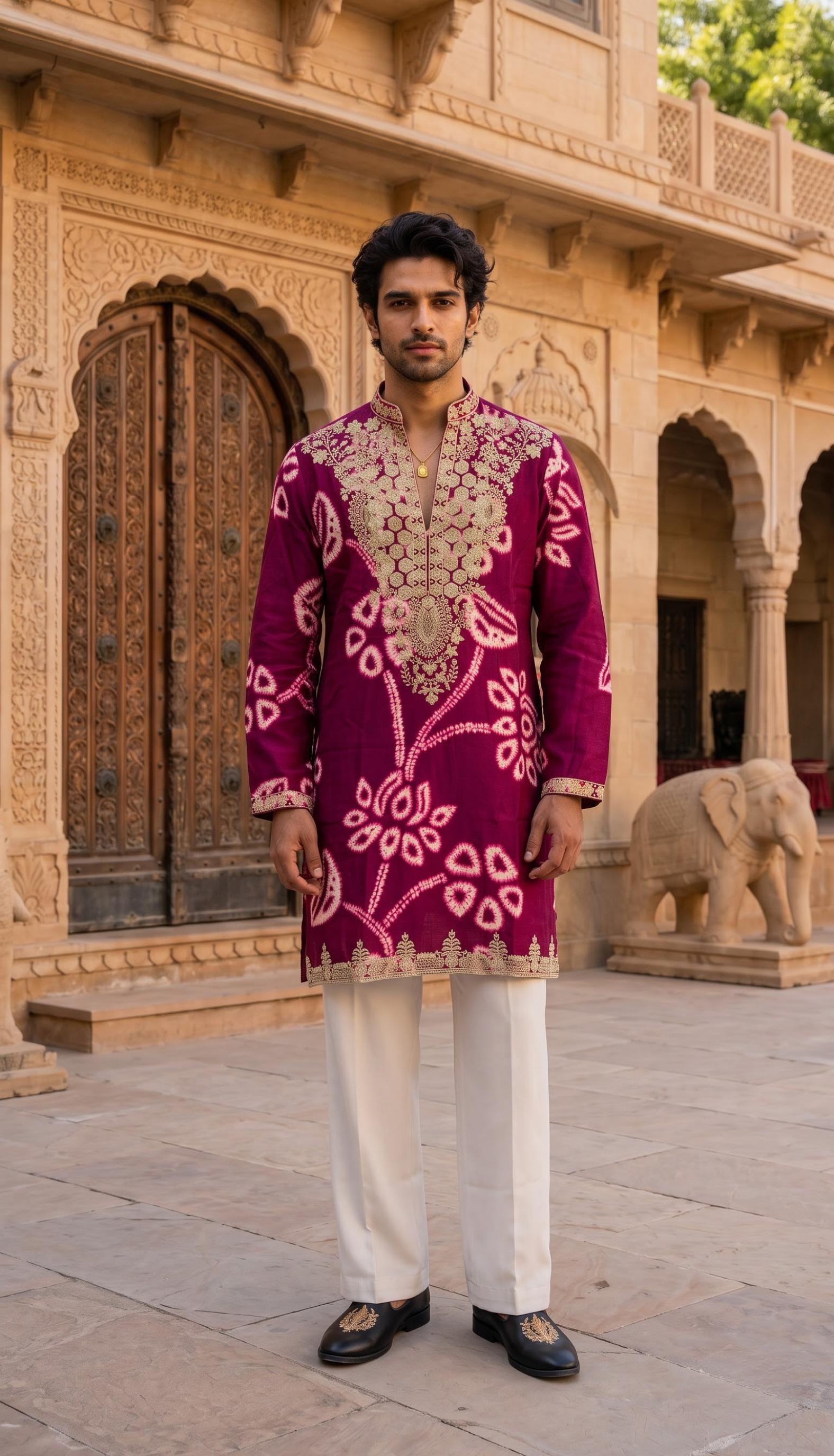 Wine Gold Floral Kurta