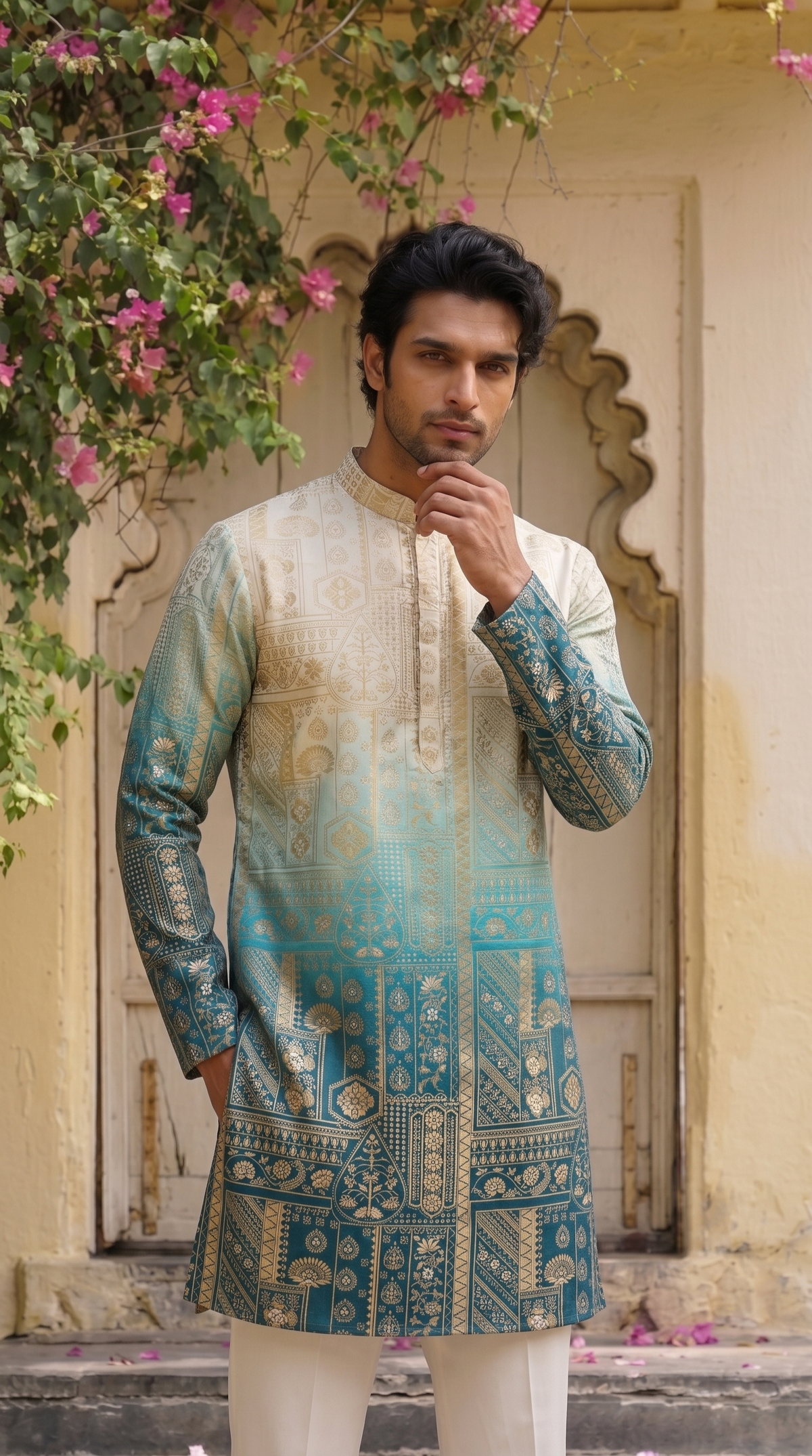 Ivory Aqua Heritage Kurta