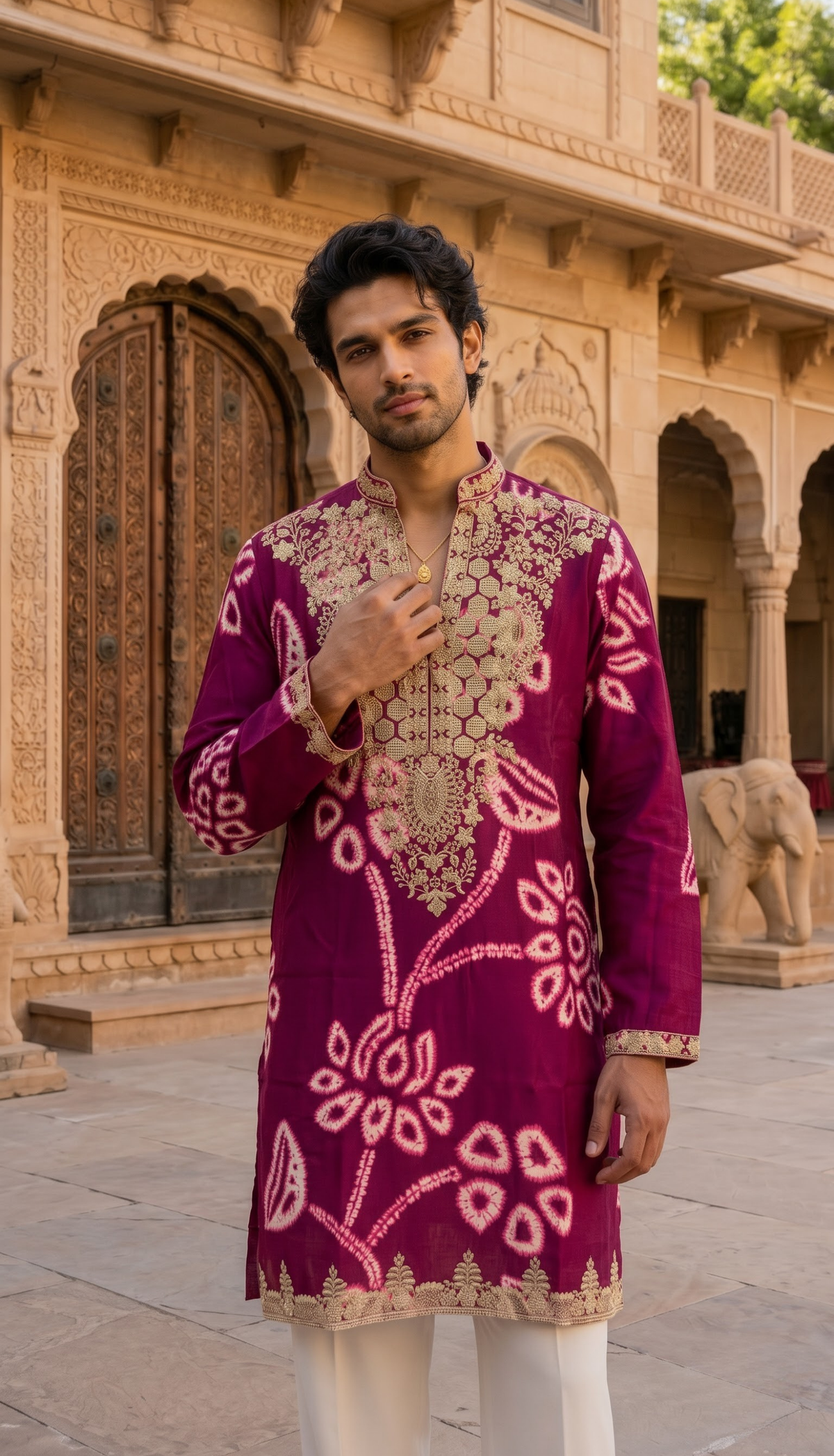 Wine Gold Floral Kurta