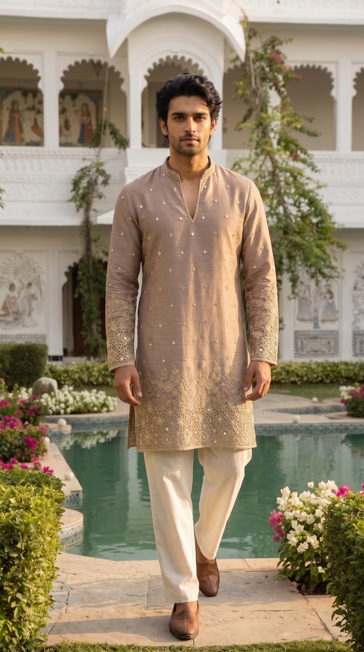 Mushroom Beige Embroidered Kurta