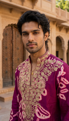 Wine Gold Floral Kurta