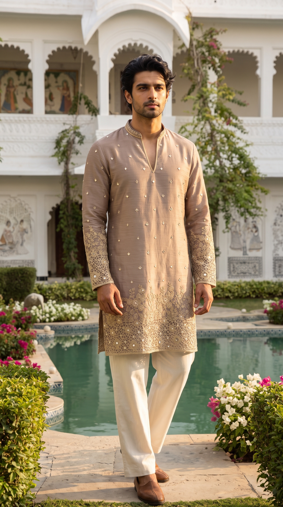 Mushroom Beige Embroidered Kurta