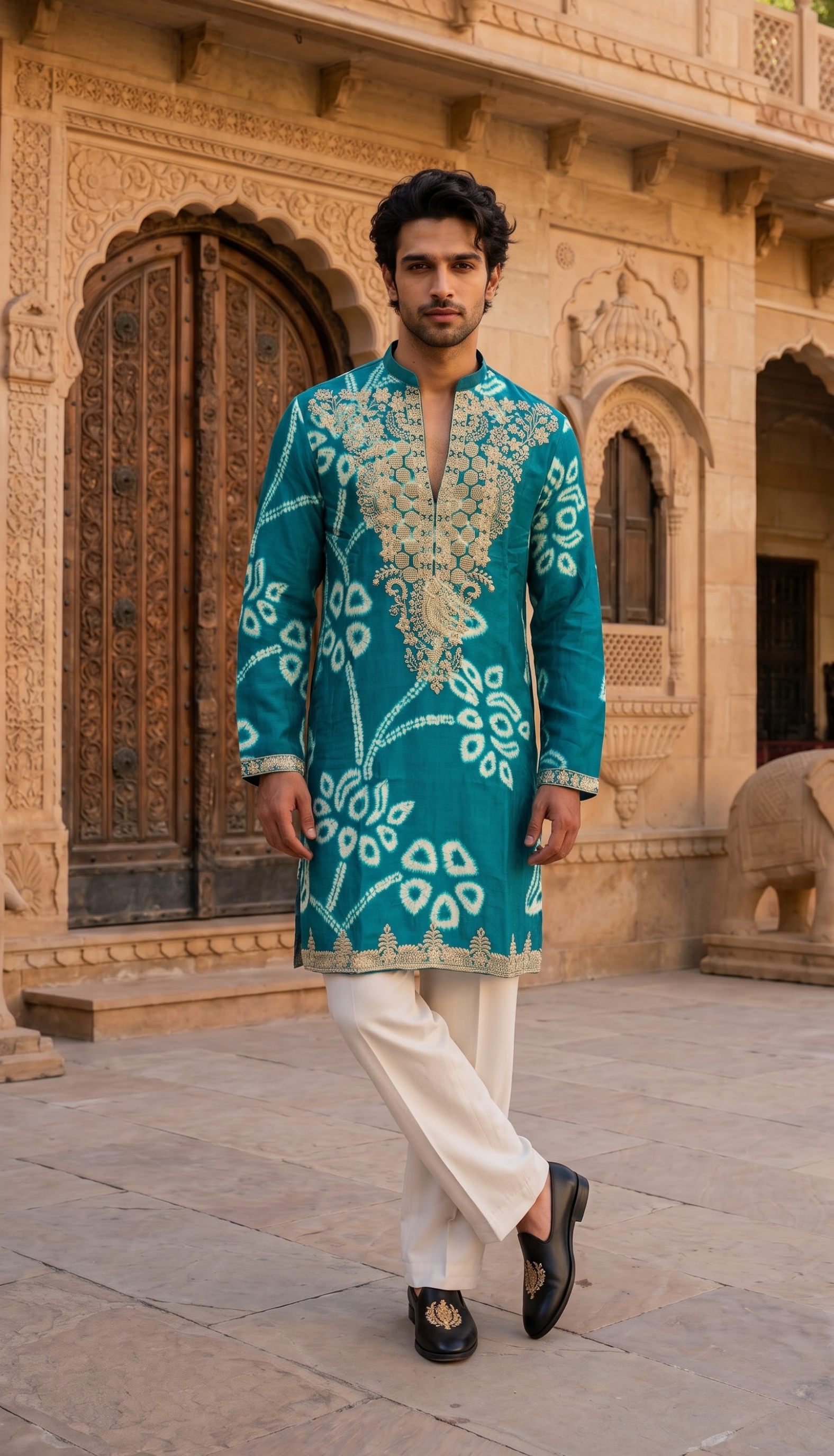 Teal Gold Floral Kurta