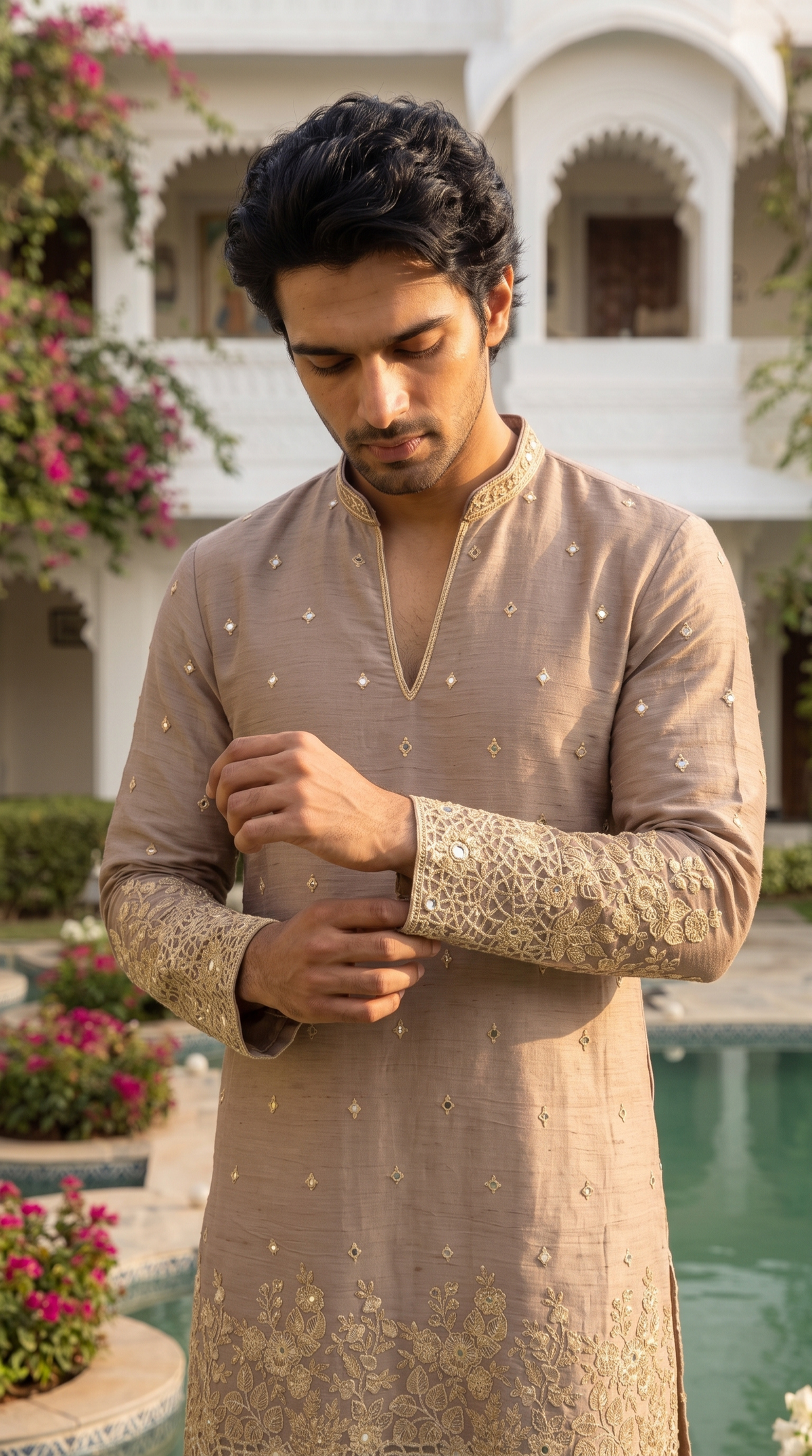 Mushroom Beige Embroidered Kurta