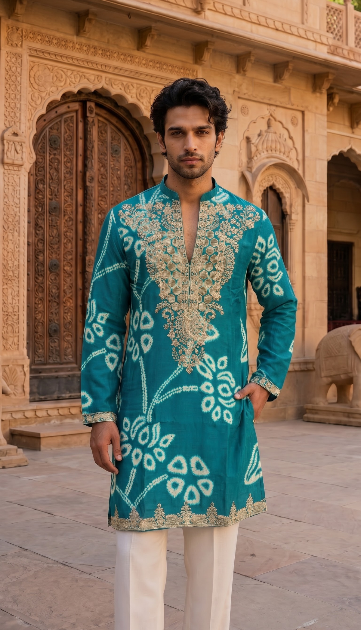 Teal Gold Floral Kurta