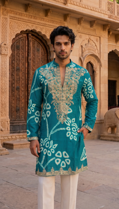 Teal Gold Floral Kurta
