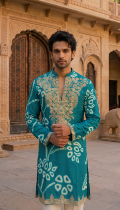 Teal Gold Floral Kurta