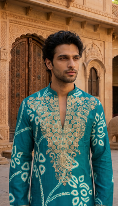 Teal Gold Floral Kurta