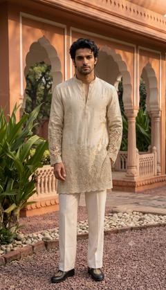 Ivory Gold Heavy Embroidered Kurta