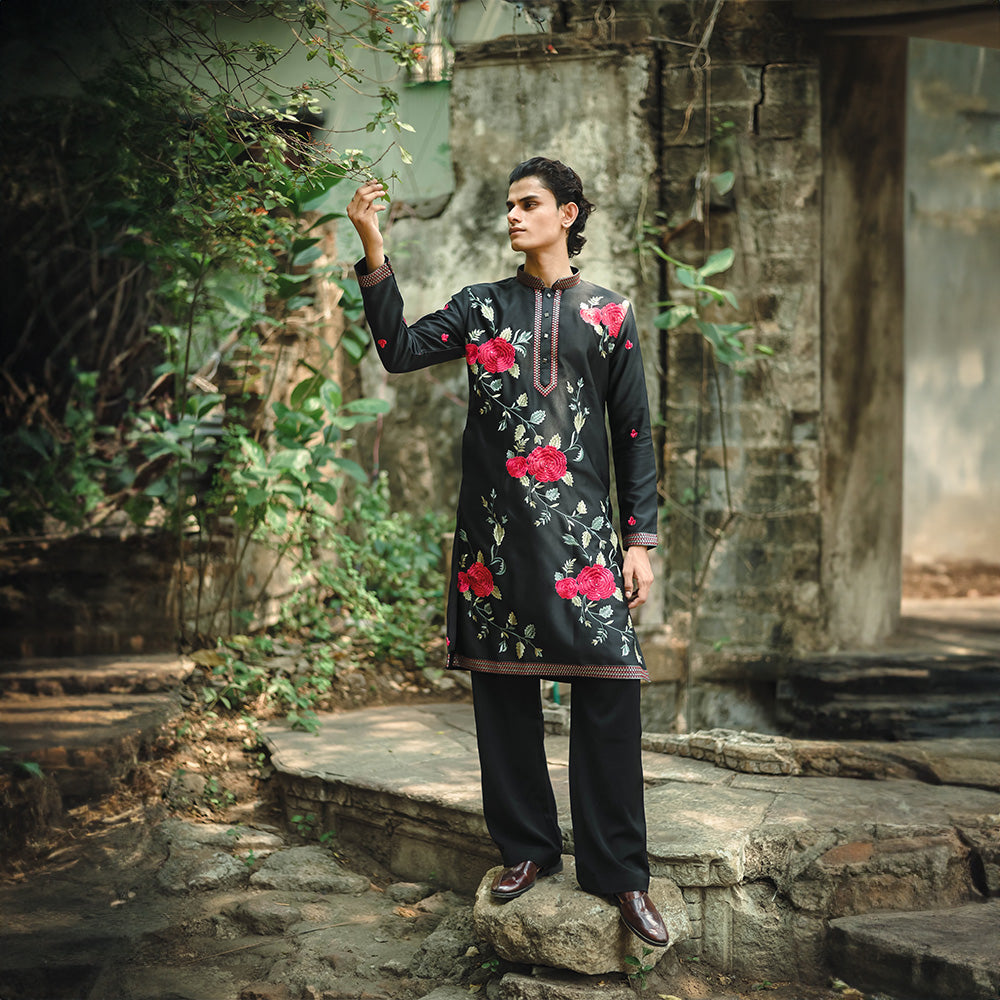 Noir Bloom Embroidered Kurta
