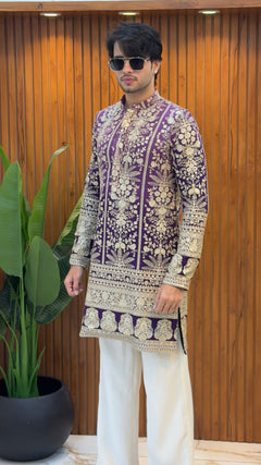 Royal Purple Embroidered Kurta set