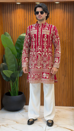 Maharaja Crimson Heritage Kurta Set