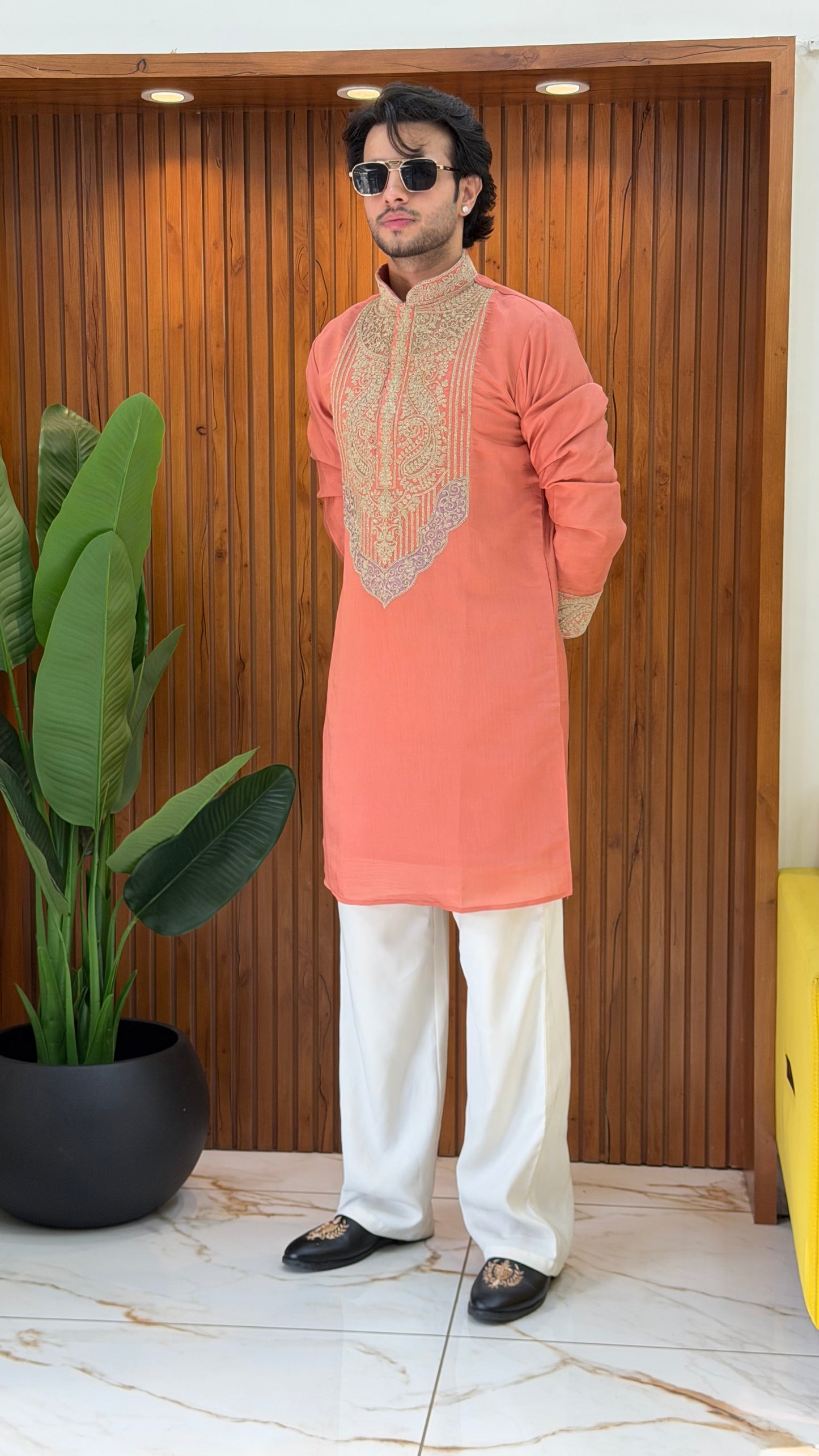 Peach Royal Embroidered Kurta