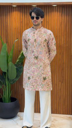 Blush Pink Floral Embroidered Designer Kurta Set