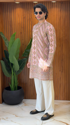 Blush Pink Heritage Embroidered Designer Kurta Set