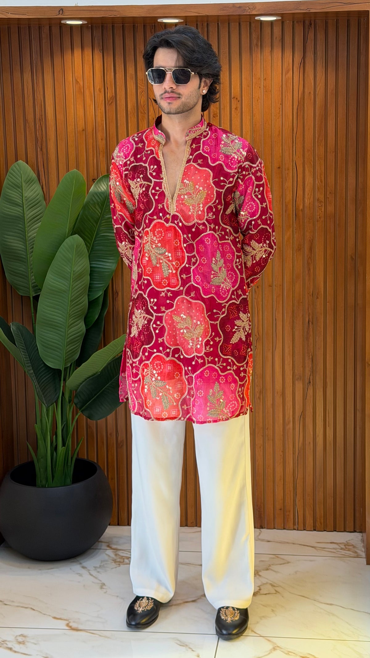 Royal Mehroon Floral Kurta