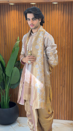 Pure Kanjivaram Kurta Set with Shawl & Dhoti ✨