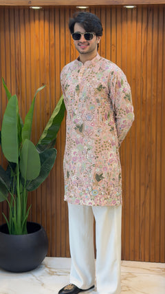 Blush Pink Floral Embroidered Designer Kurta Set