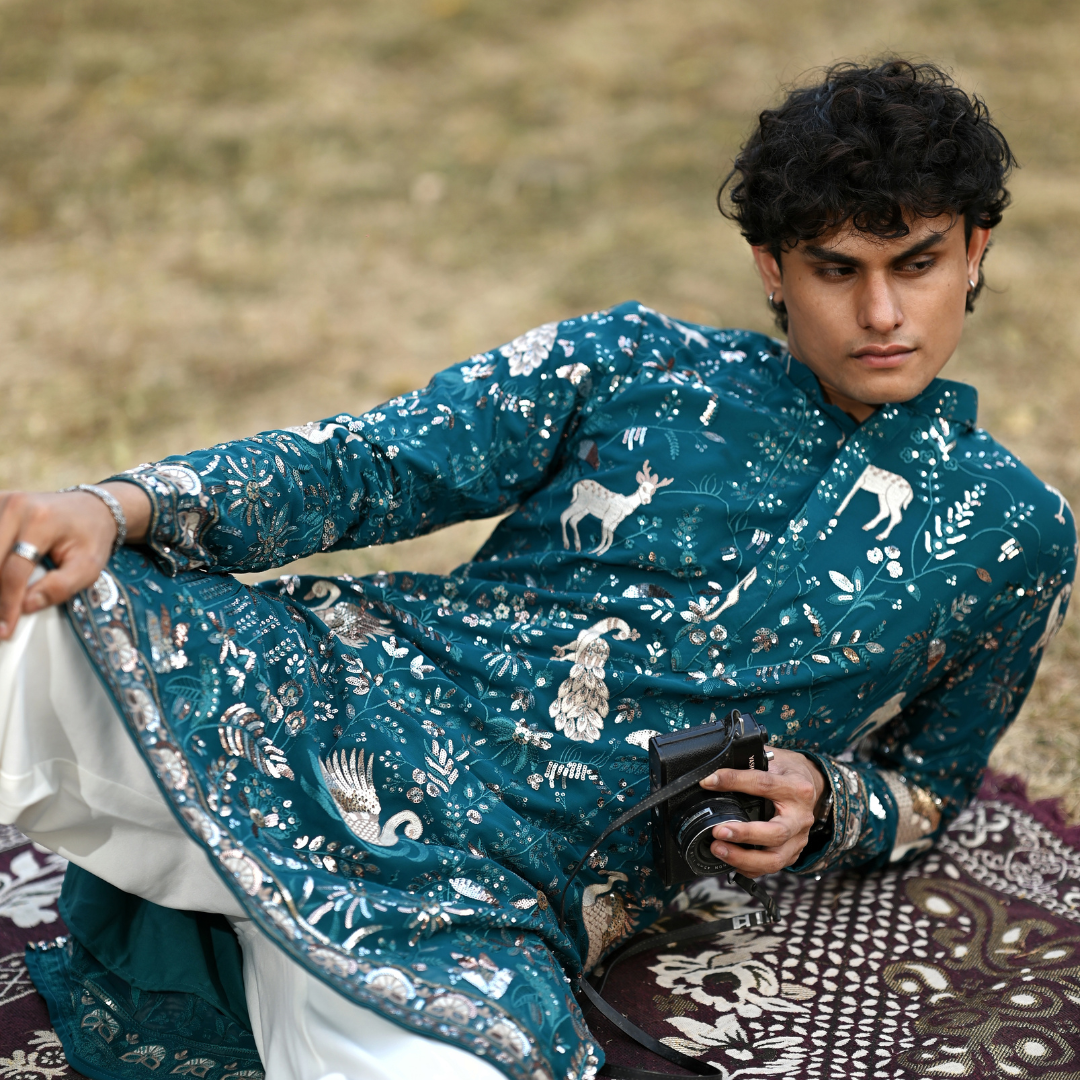 Enchanted Garden Teal Kurta