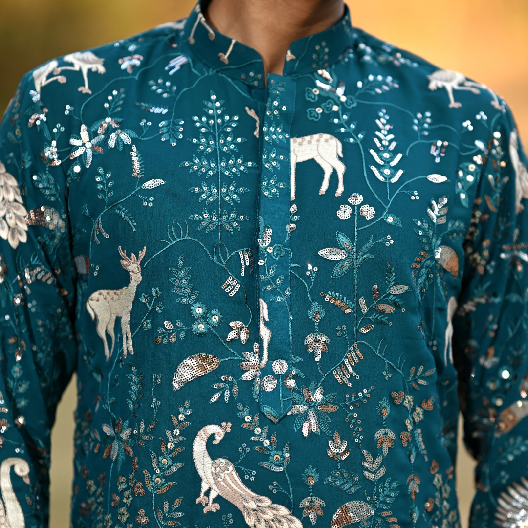 Enchanted Garden Teal Kurta