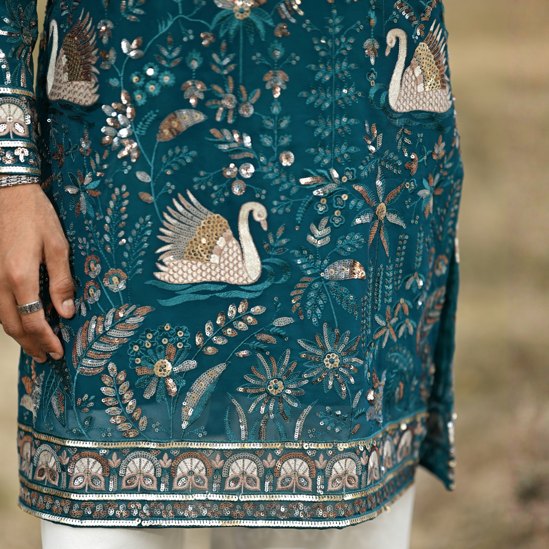 Enchanted Garden Teal Kurta