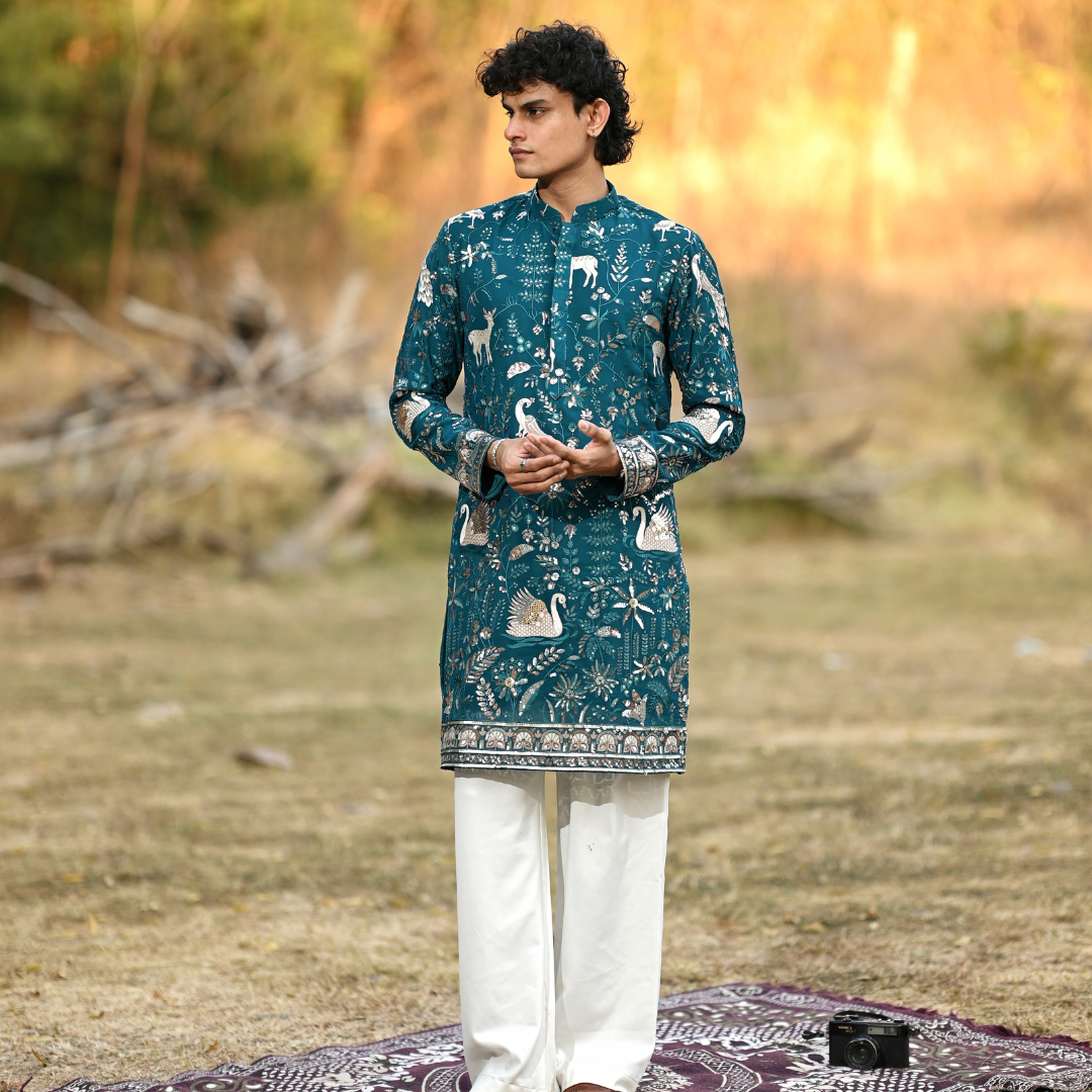 Enchanted Garden Teal Kurta