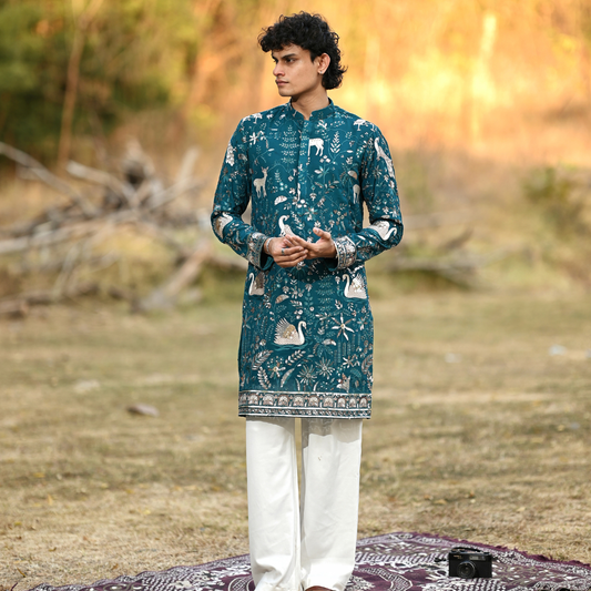 Enchanted Garden Teal Kurta