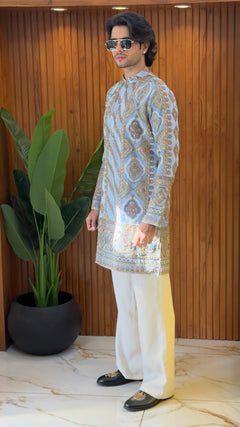 Powder Blue Heritage Embroidered Designer Kurta Set