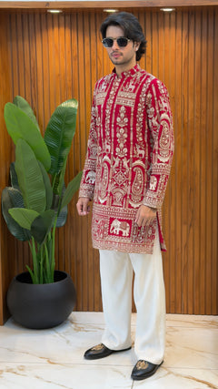 Maharaja Crimson Heritage Kurta Set