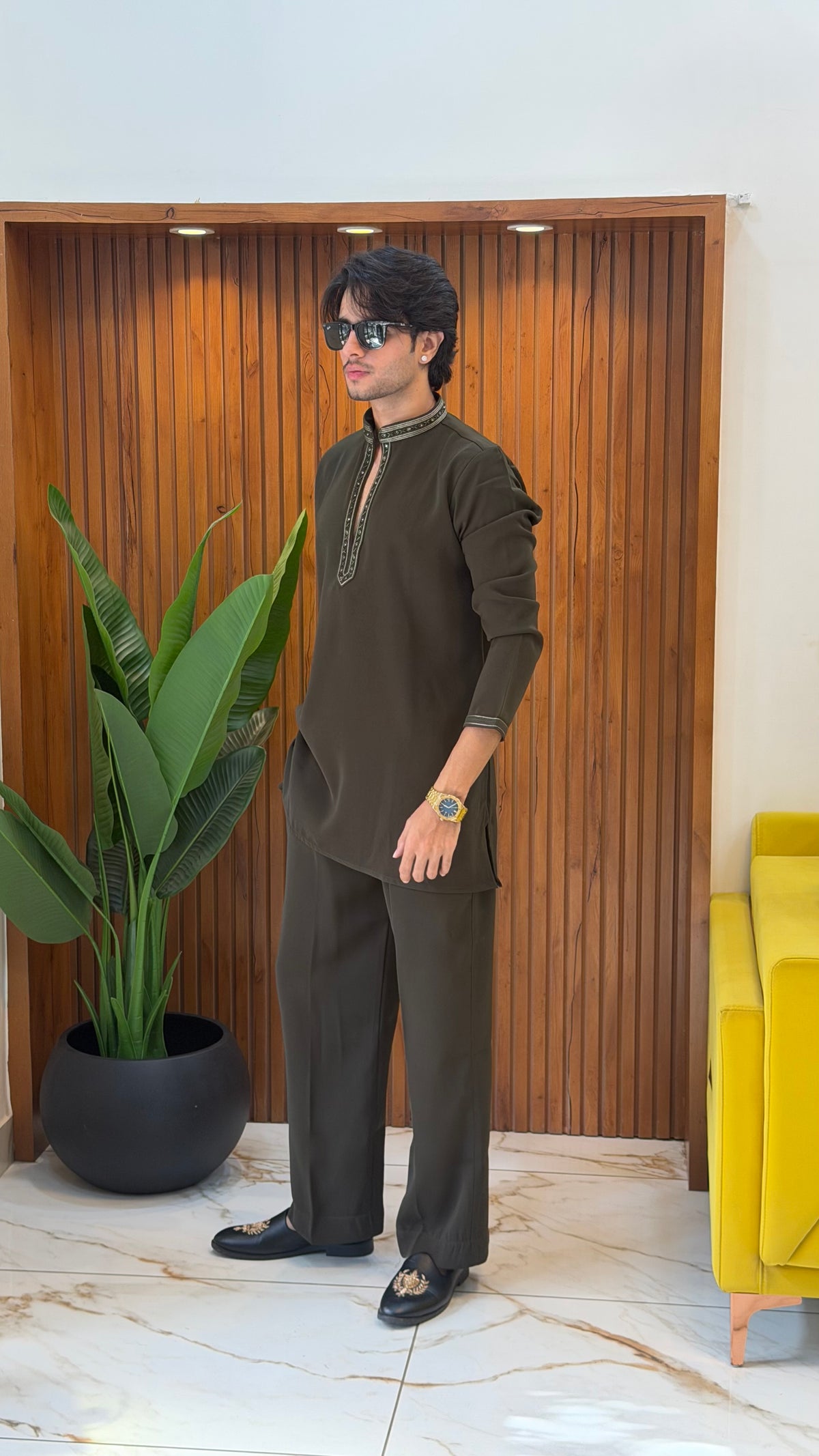 Mahendi Green Korean Co-ord Set For Men