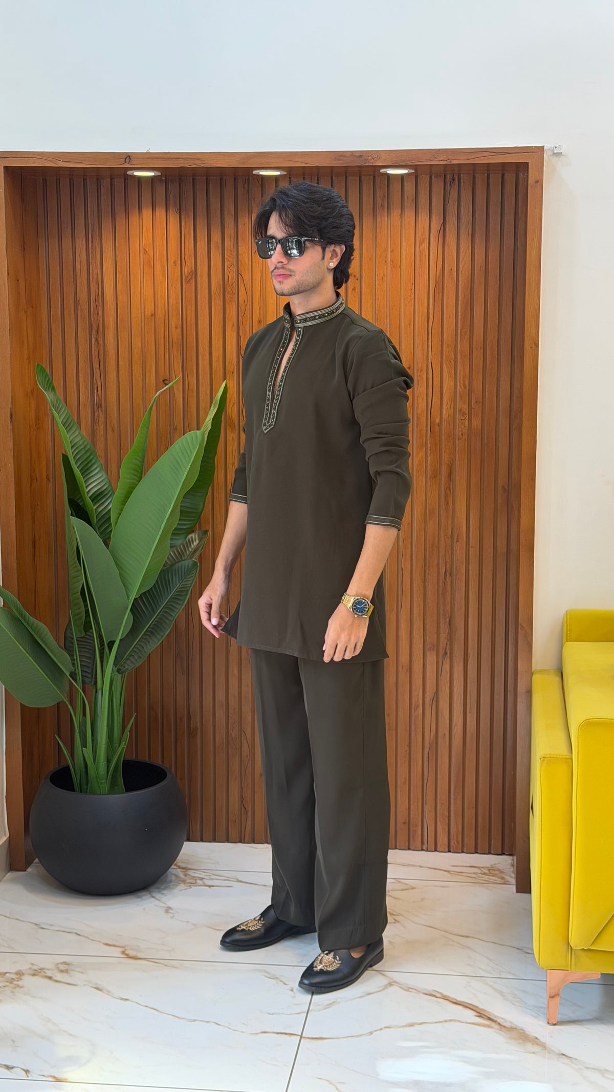 Mahendi Green Korean Co-ord Set For Men