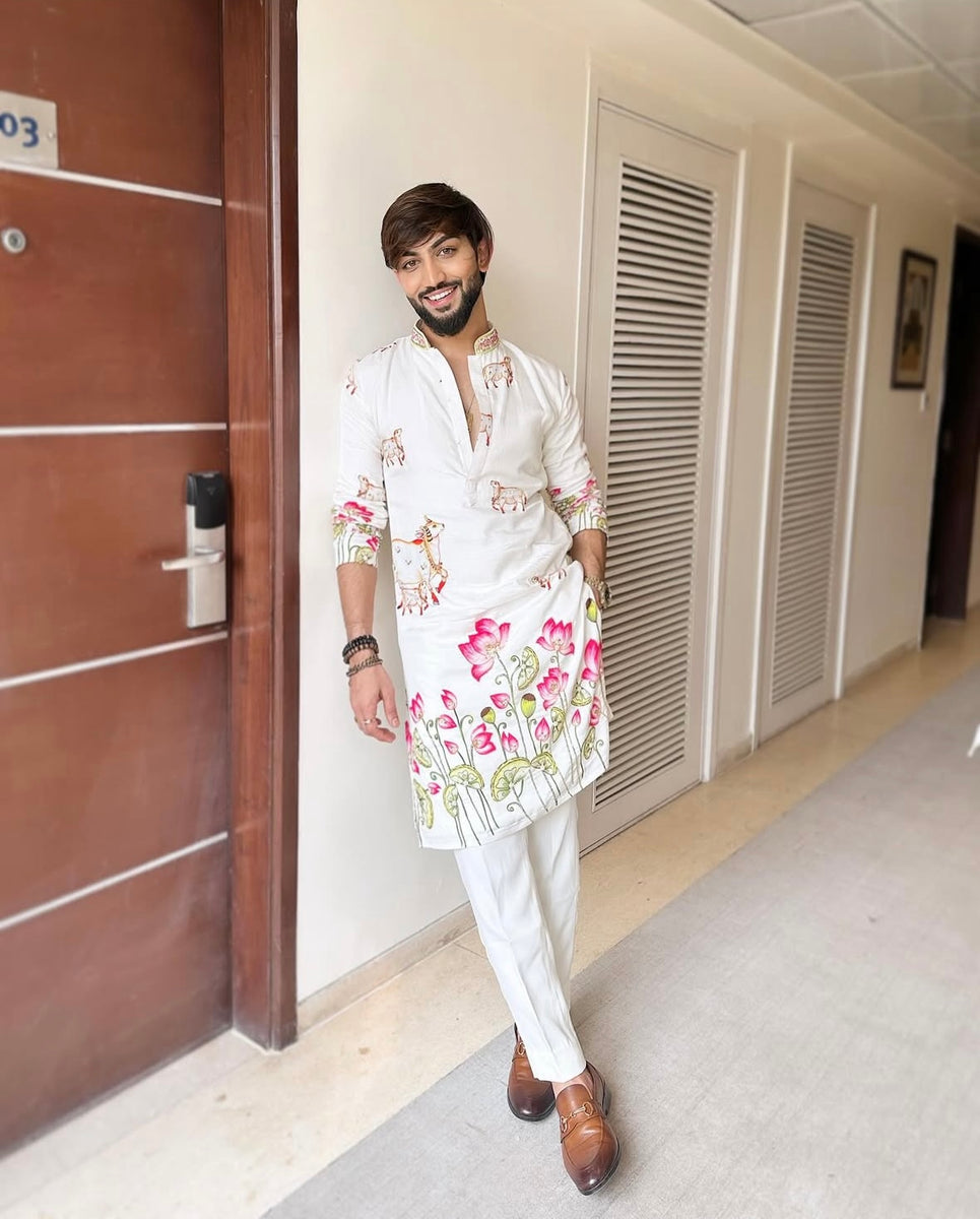 White Pichwai Cow Kurta - Hover Image