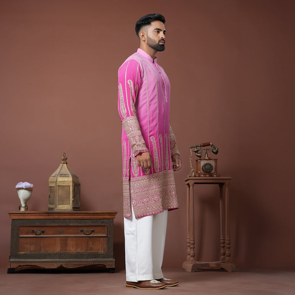 Ombre' Pink Embroidery Kurta